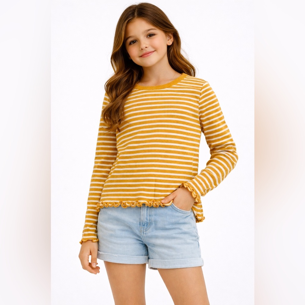Heart Hips Mustard and White Striped Long Sleeve Top